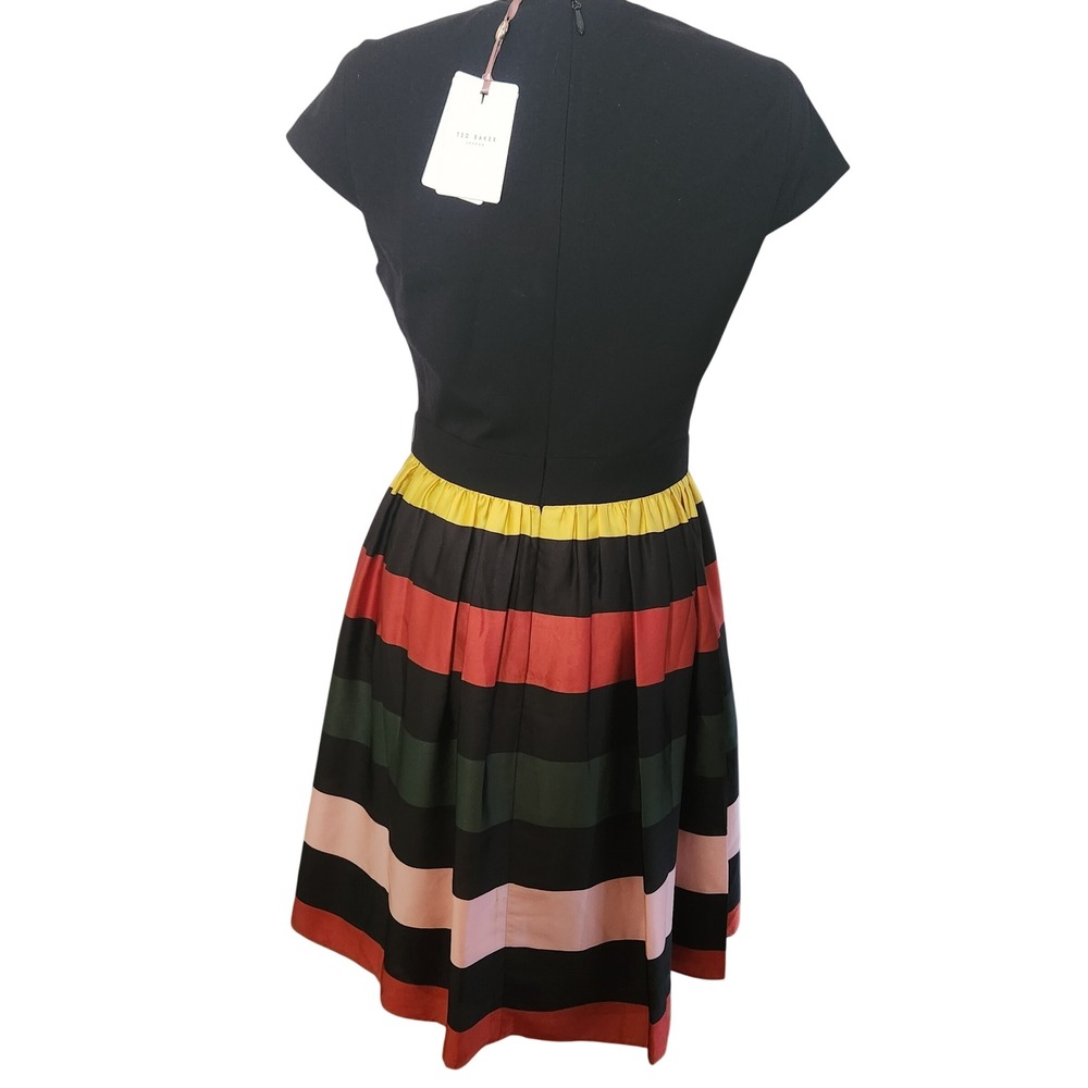 Ted Baker London Black Striped Fit Flare Dress Size 4 NWT - Picture 3 of 7
